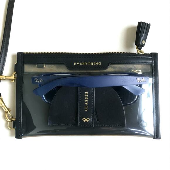 ANYA HINDMARCH AH Logo Everything Crossbody Pouch Black Travel Designer Luxury - Picture 5 of 14